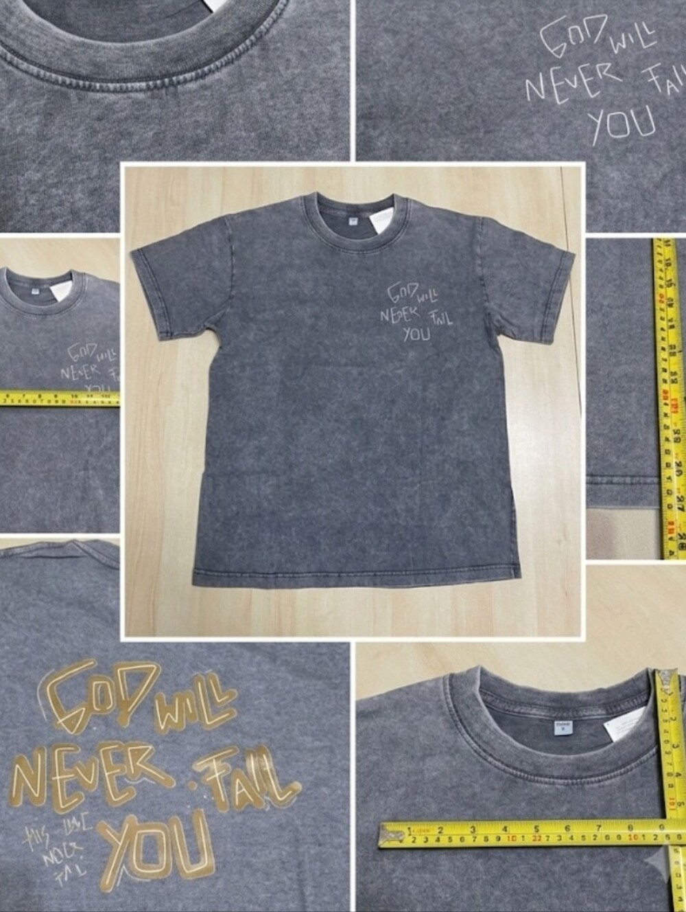 NWT Graphic Tee - "God Will Never Fail You" Vintage Charcoal Grey (L)